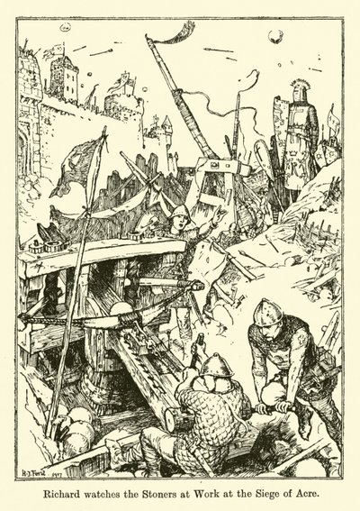 Richard kijkt naar de steenhouwers aan het werk bij het beleg van Acre door Henry Justice Ford